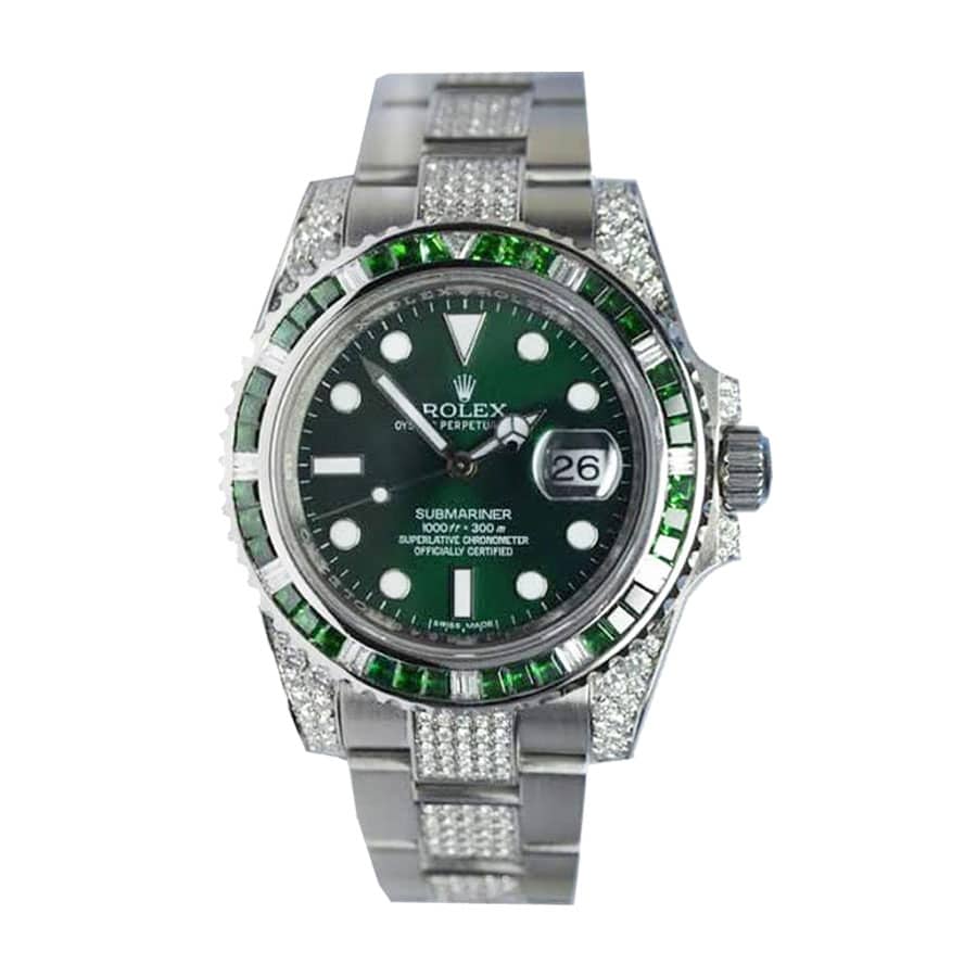 rolex submariner hulk 116610lv diamond green dial iced out replica