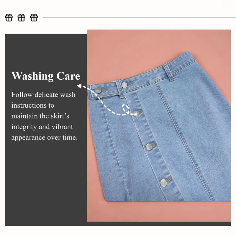 Women's Button Front Denim Skirt, Casual Fashion Skirt for Daily Wear, Ladies Bottoms for All Seasons
