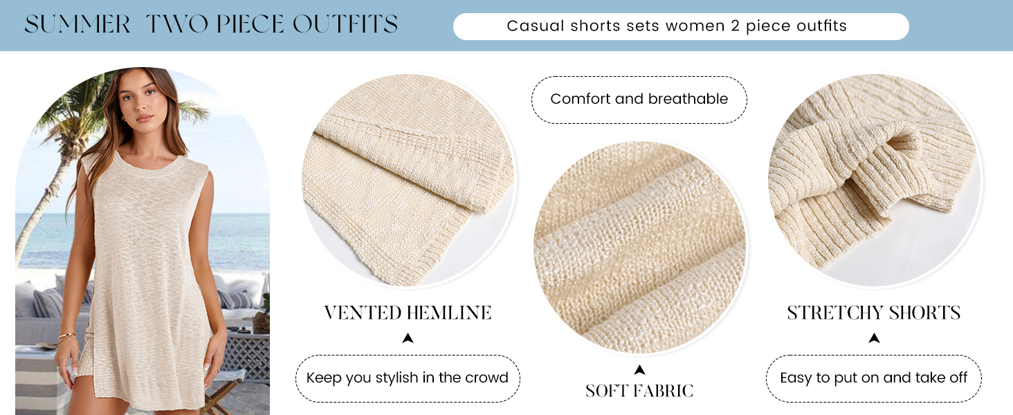 Womens Knit Pajamas Sets 2 Piece Outfits Casual Sleeveless Tank Top Shorts Loungewear Lounge Sets