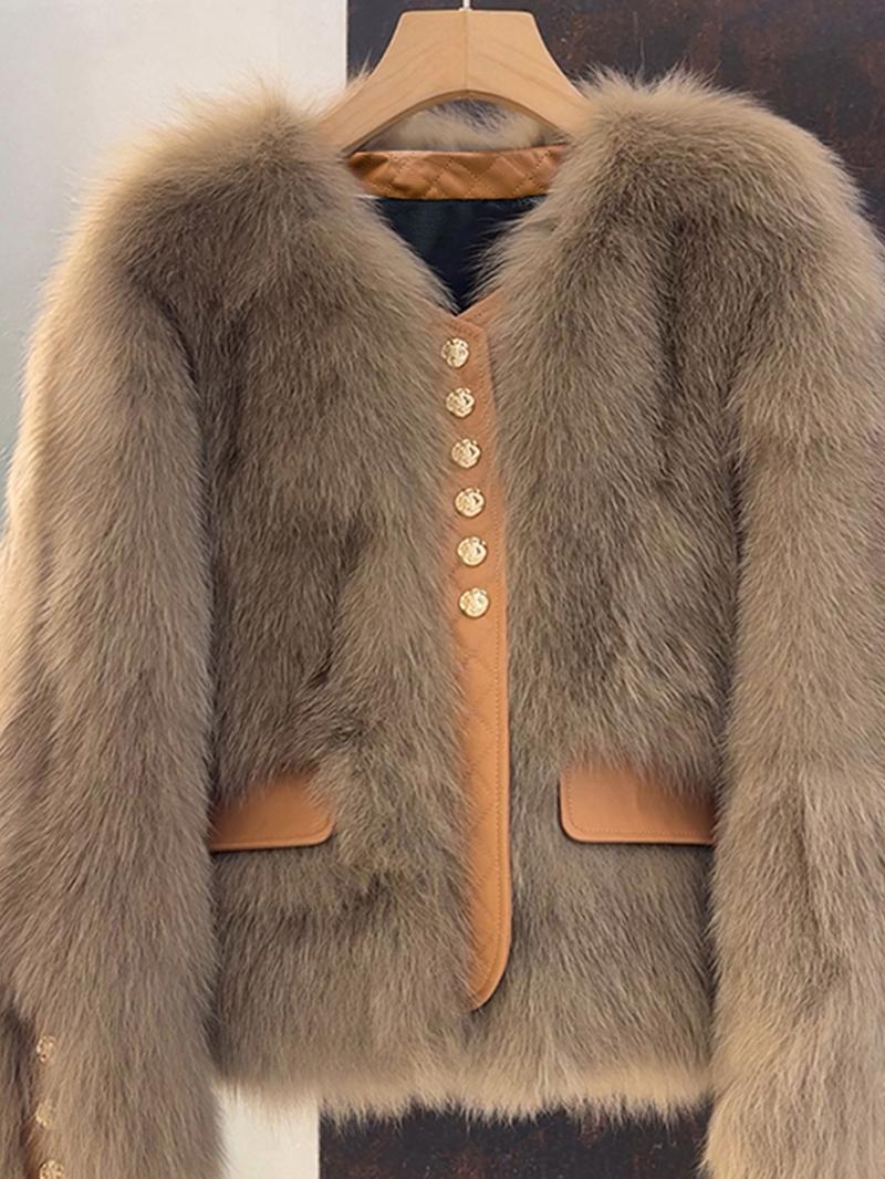 Women's Faux Fox Fur Coat Short Section Autumn Winter New Style Korean Version Commuting Real Fur Patchwork Outerwear