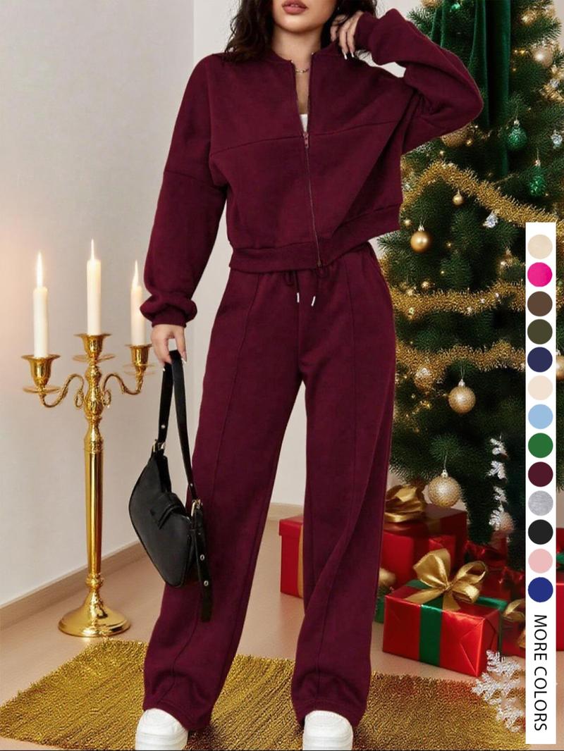 Women's Casual Striped Long Sleeve Zipper Jacket and Pants Set, Airport Wear, Fitted Natural Waist, Regular Length, All Seasons
