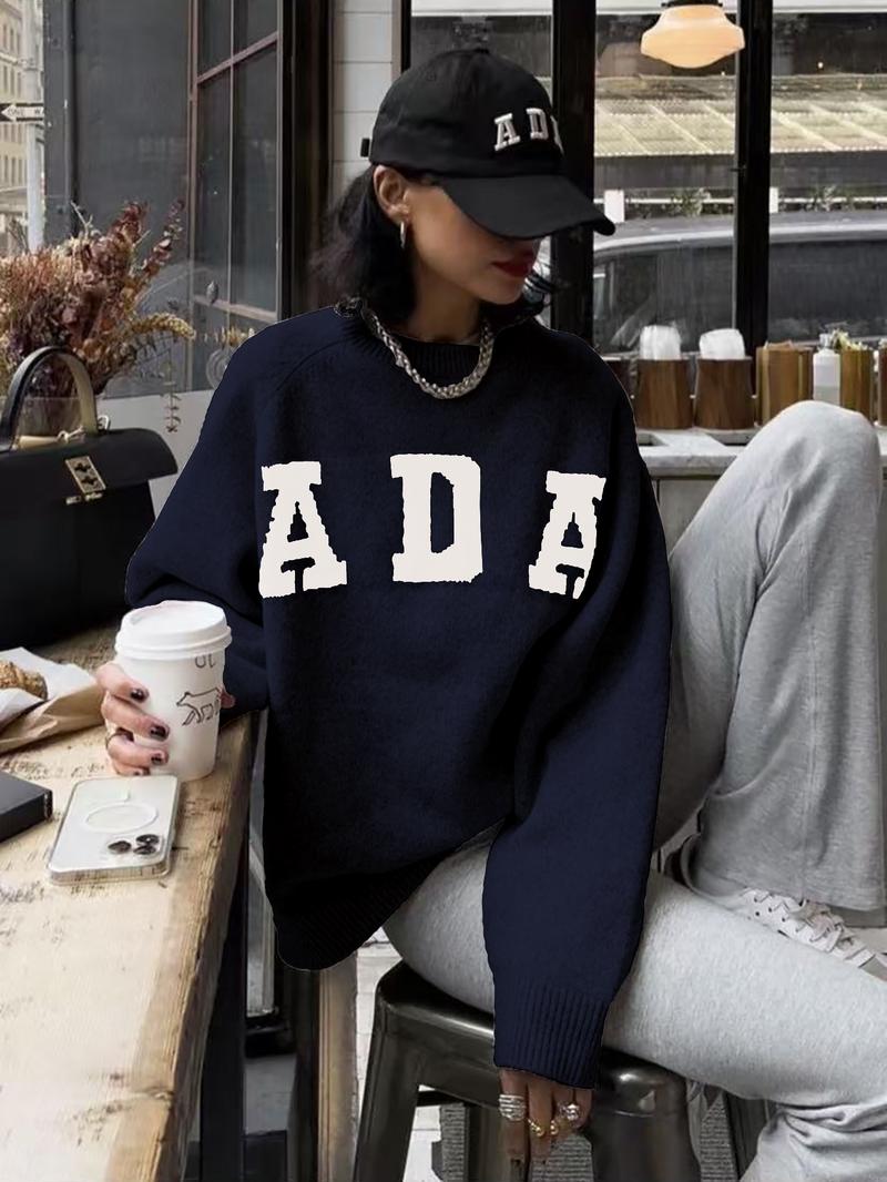 Women's Long Sleeve Knit Sweater, Loose-Fitting Round Neck Pullover, Soft Comfortable Elegant Casual Fashion Top for Fall & Winter