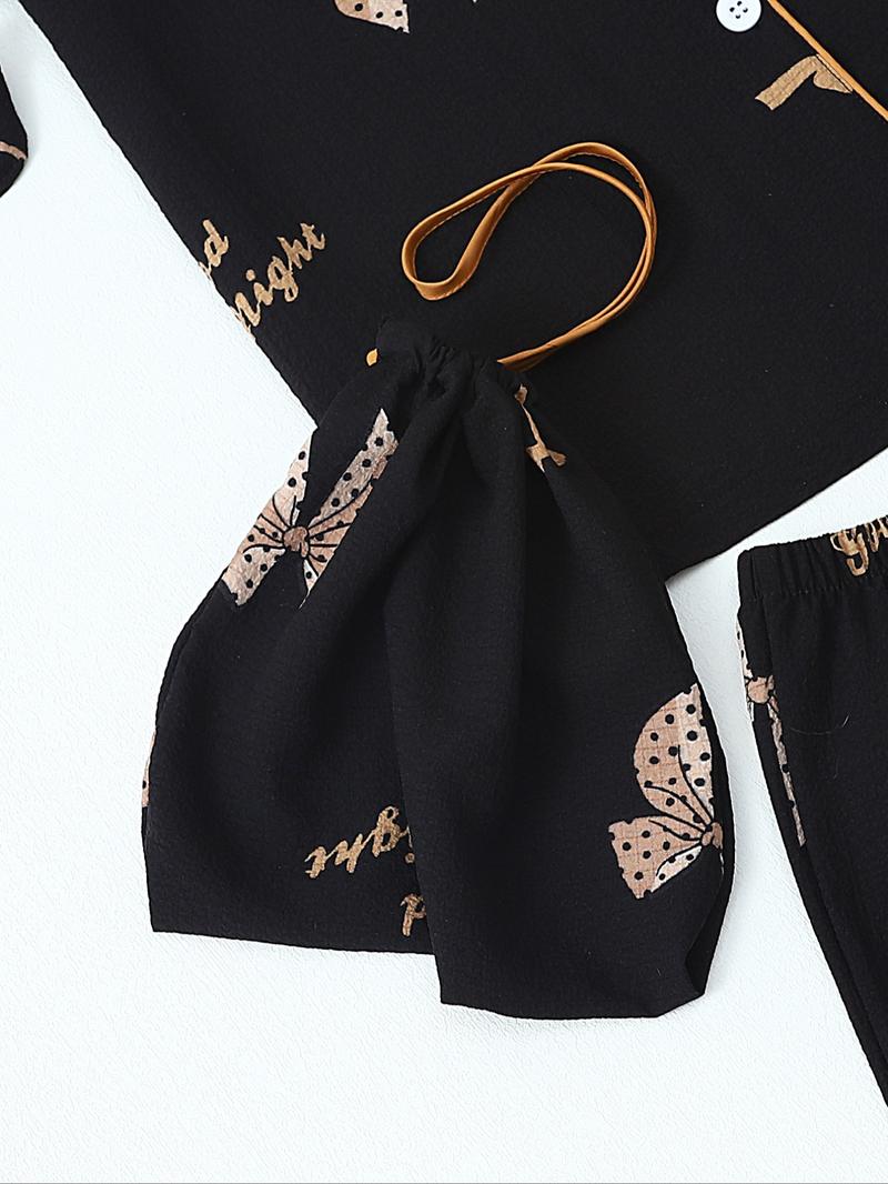 Women's All Over Print Top & Shorts & Pants & Accessories Pyjama Set, Casual Comfy Pj Set, Ladies Sleepwear for All Seasons