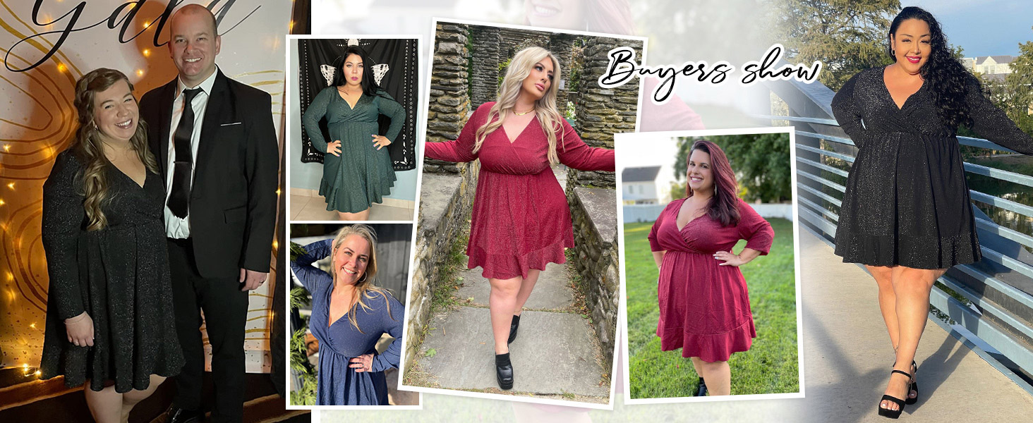 IN'VOLAND Plus Size Womens Glitter Dress