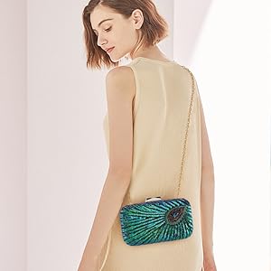 Beaded Sequin Peacock Evening Clutch Bags Party Wedding Purse