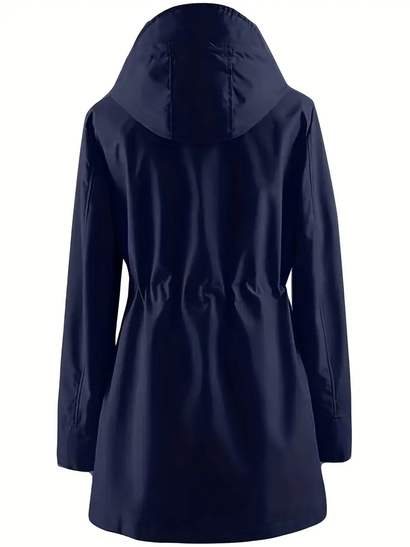 plus size womens plus size lightweight hooded windbreaker jacket casual zip up with adjustable waist long sleeves and pockets solid color for   outdoor spring jacket adjustable waist jacket durable fabric jacket details 1