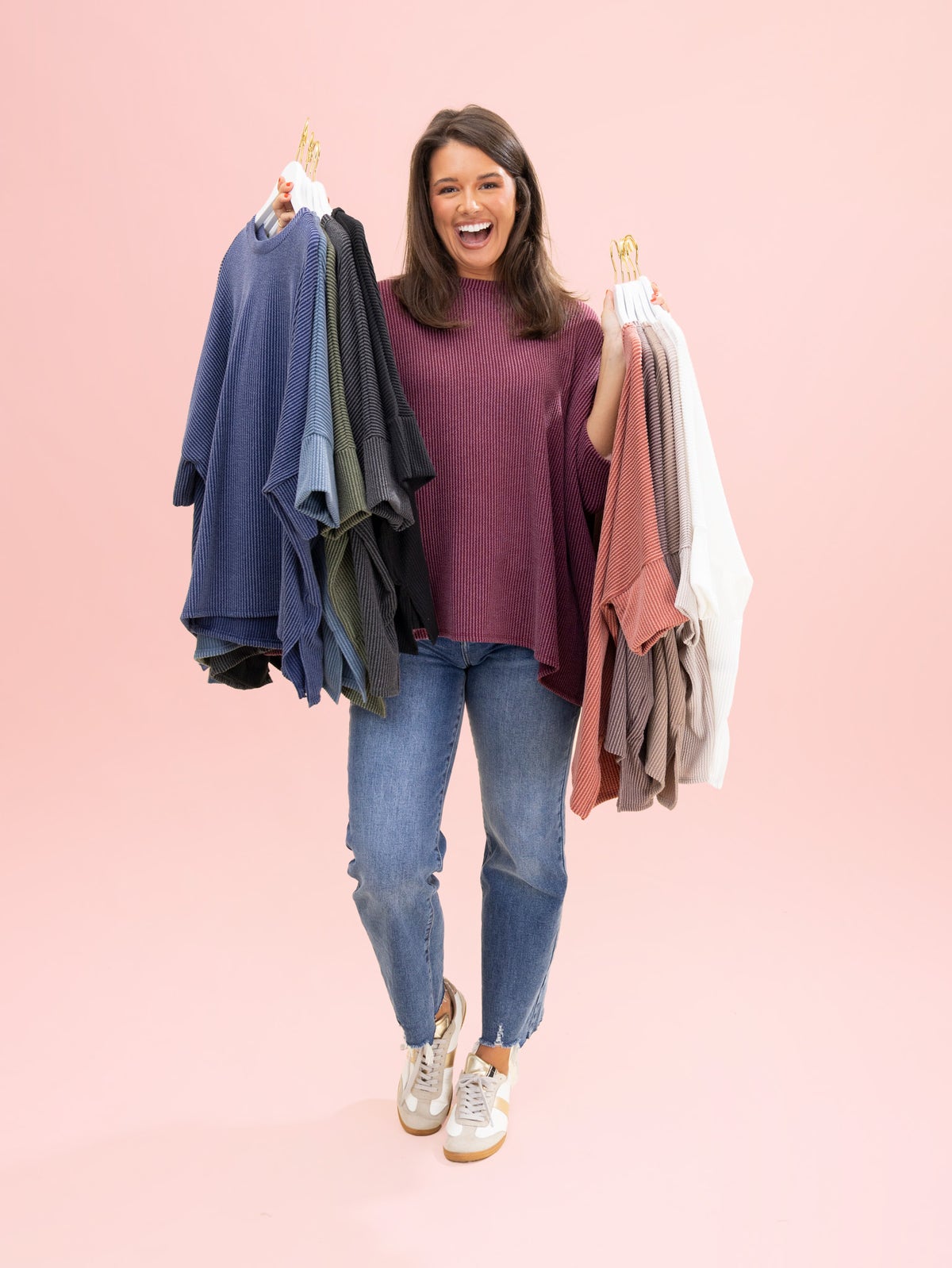 Raised Rib Easy-Fit Dolman 3/4 Sleeve Top by DD Design | Reg - Plus