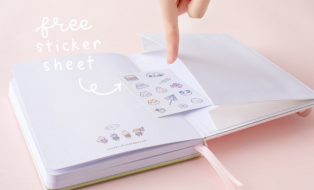 free sticker sheet in the back pocket of spring notebook