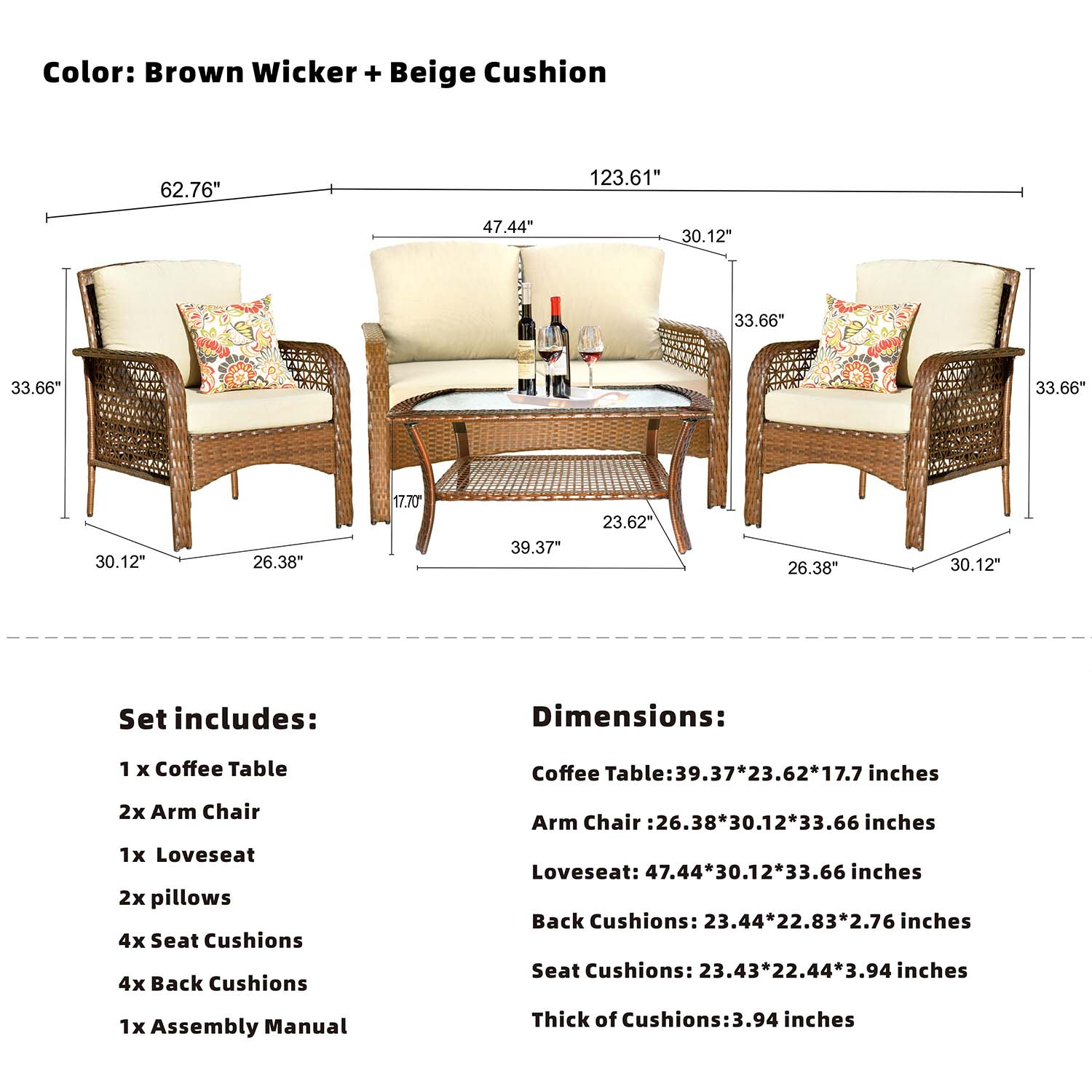 Ovios Patio Furniture Sets 4 Piece High Back