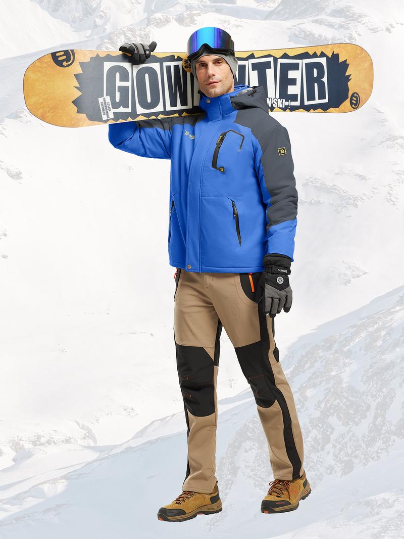 GOPUNE Men's Ski Snow Jacket Waterproof Insulated Fleece Outdoor Mountain Hooded Winter Coat Sporty Breathable Outerwear big tall men clothing Size up to XXXXL
