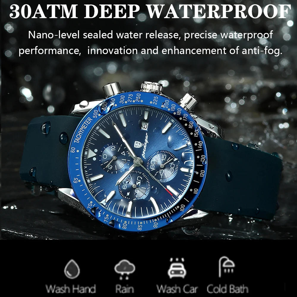 POEDAGAR Men Watch Fashion Sport Chronograph Silicone Quartz Watches Top Brand Luxury Waterproof Luminous Date Men's Wristwatch