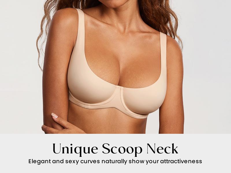 DOBREVA Women's Unlined Balconette Bra No Padded Underwire Supportive Plus Size Smooth Scoop Neck