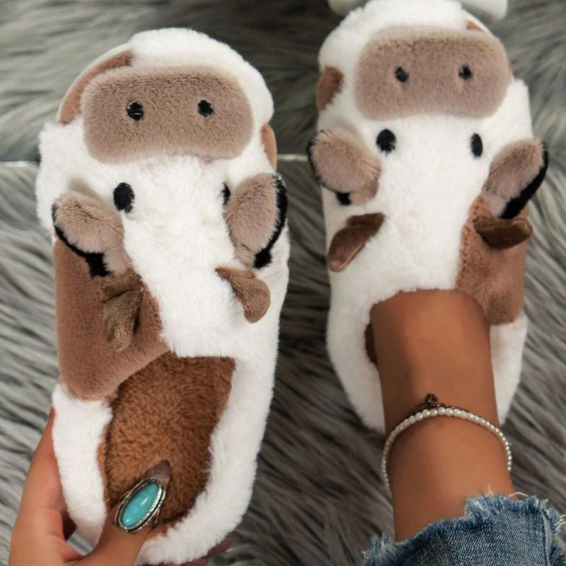 Cozy Cotton Cow Slippers for Women - Cute Animal Bedroom Shoes Winter Indoor Outdoor Slippers for Women