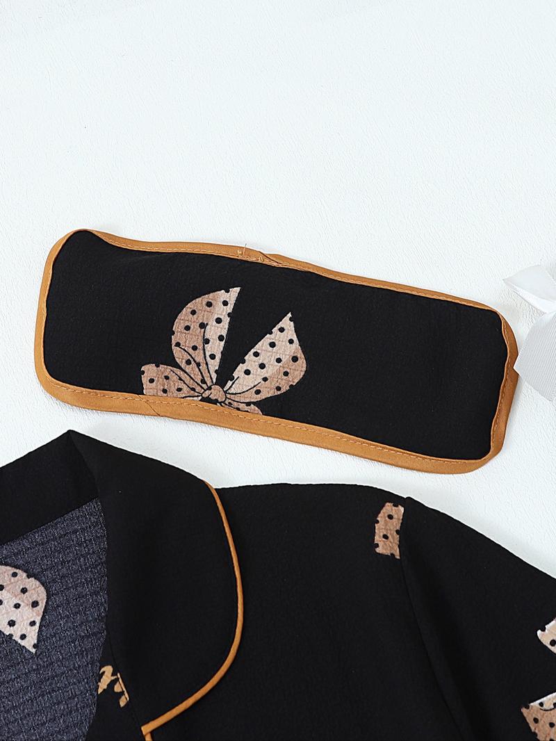 Women's All Over Print Top & Shorts & Pants & Accessories Pyjama Set, Casual Comfy Pj Set, Ladies Sleepwear for All Seasons