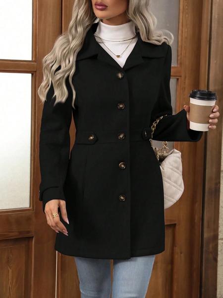 Women's Mid-Length Woolen Coat, Fall Winter New Arrival, Lapel Button Design, Slim Fit, Elegant Style, Perfect for Cold Weather Jackets