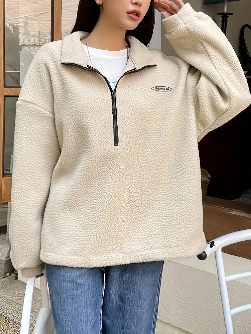   front plush pullover sweatshirt casual long sleeve sweatshirt womens clothing details 4