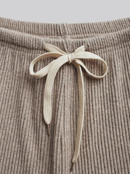 Women's Fall Winter Casual Slim-Fit Long Sleeve Round Neck Top & Pants Set, Plain Pattern Moderate Fabric, Two-Piece