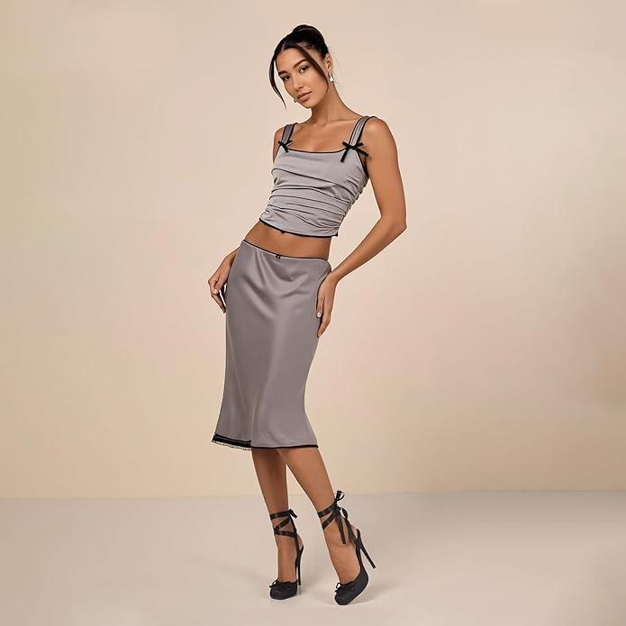 AOSPHIRAYLIAN Elegant Fashionable Ladies High Heeled Square Toe Ankle Strap Satin Bow Ballet Toe Cap Bottom Lace Up Slingback Pumps Strappy Sandals Stiletto Mary Janes Elegant Party Shoes