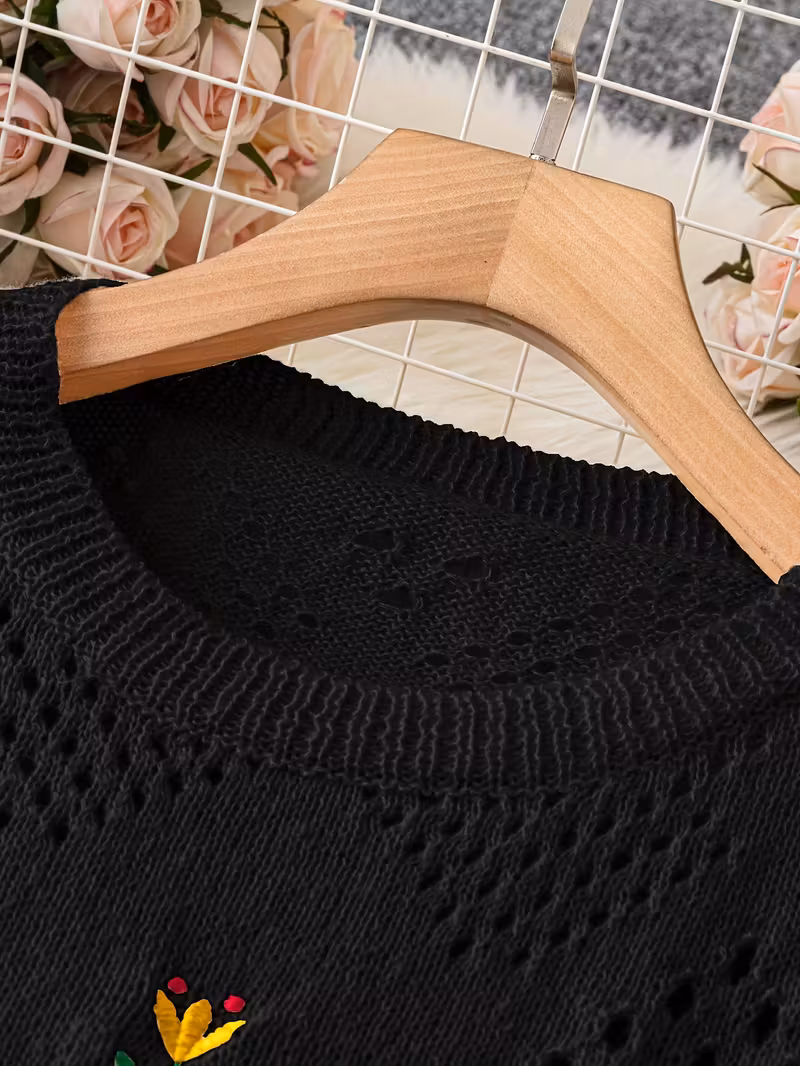 plus size floral embroidery sweater casual cut out long sleeve crew neck sweater for spring womens plus size clothing Product details 17