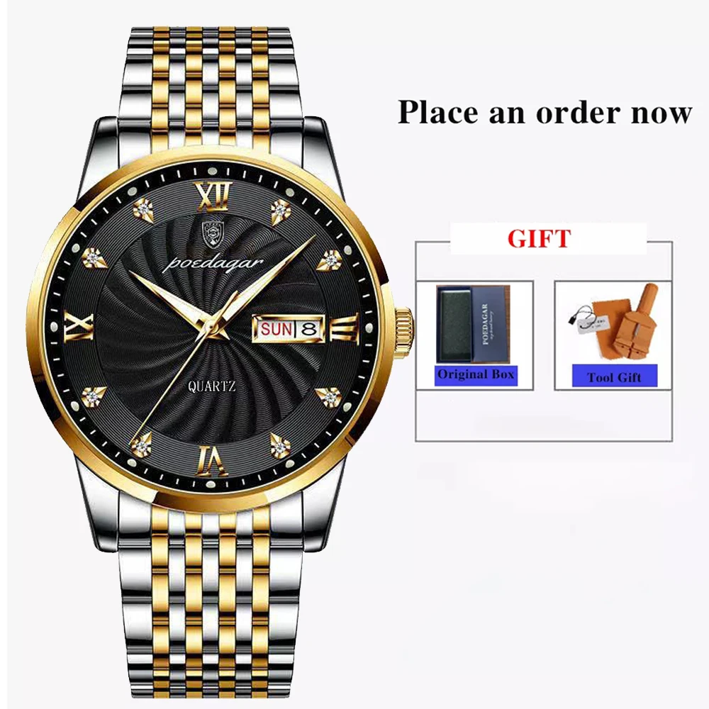 POEDAGAR 2022 Fashion Watch Men Stainless Steel Top Brand Luxury Waterproof Luminous Wristwatch Mens Watches Sports  Quartz Date