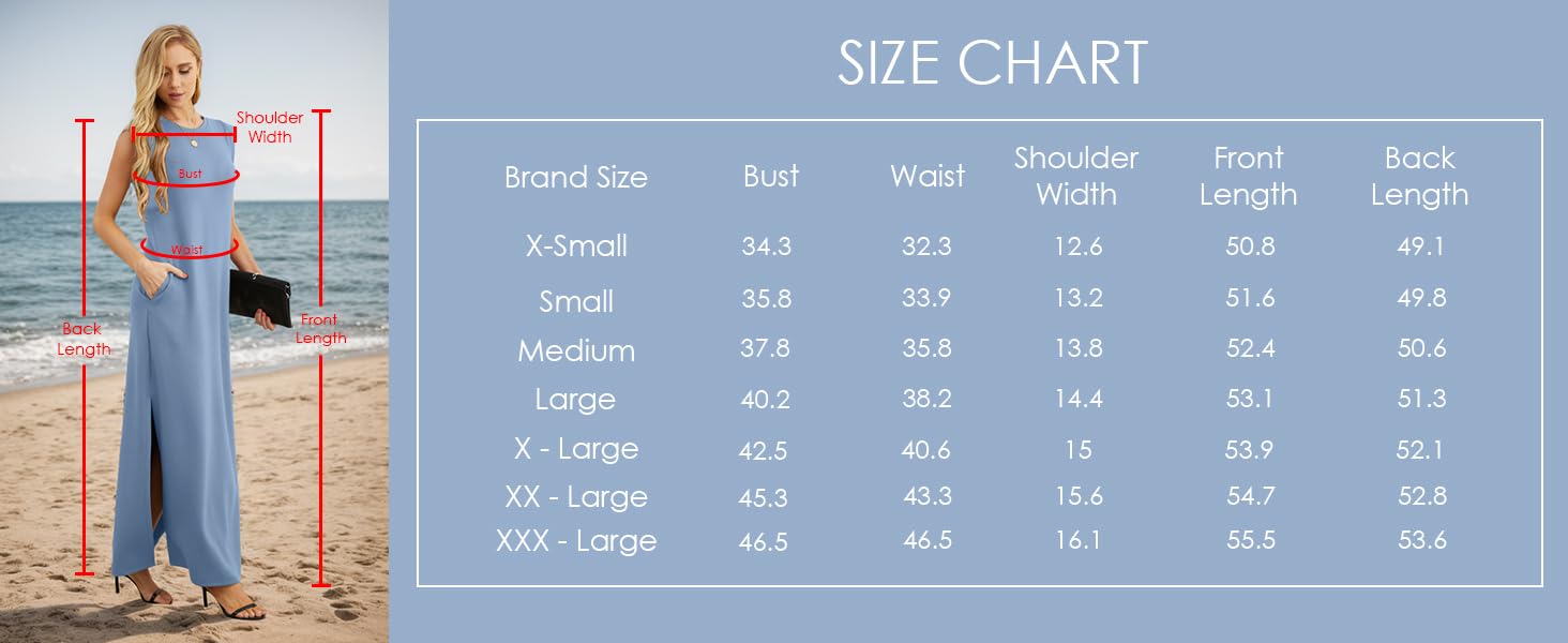 size chart from xs to 3xl