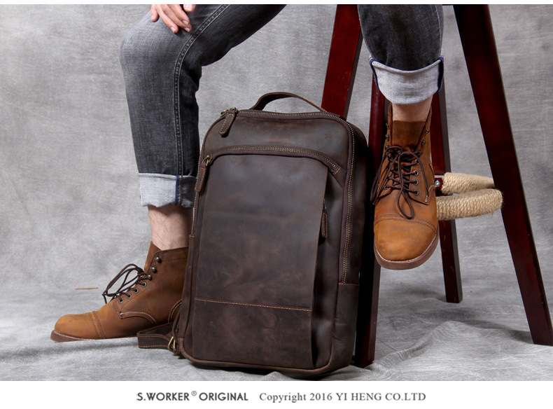 Model Show of Woosir Men's Real Leather Backpack