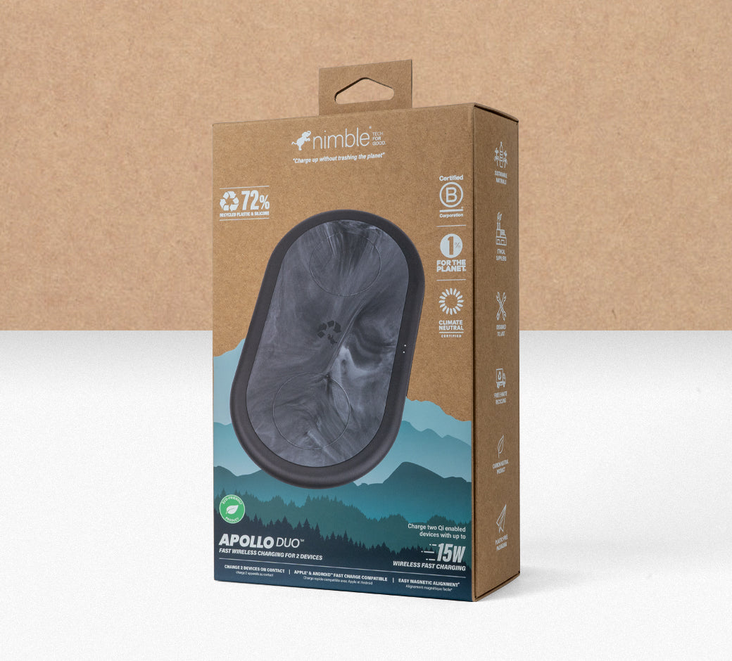 Nimble Apollo Duo packaging highlighting eco-friendly design.