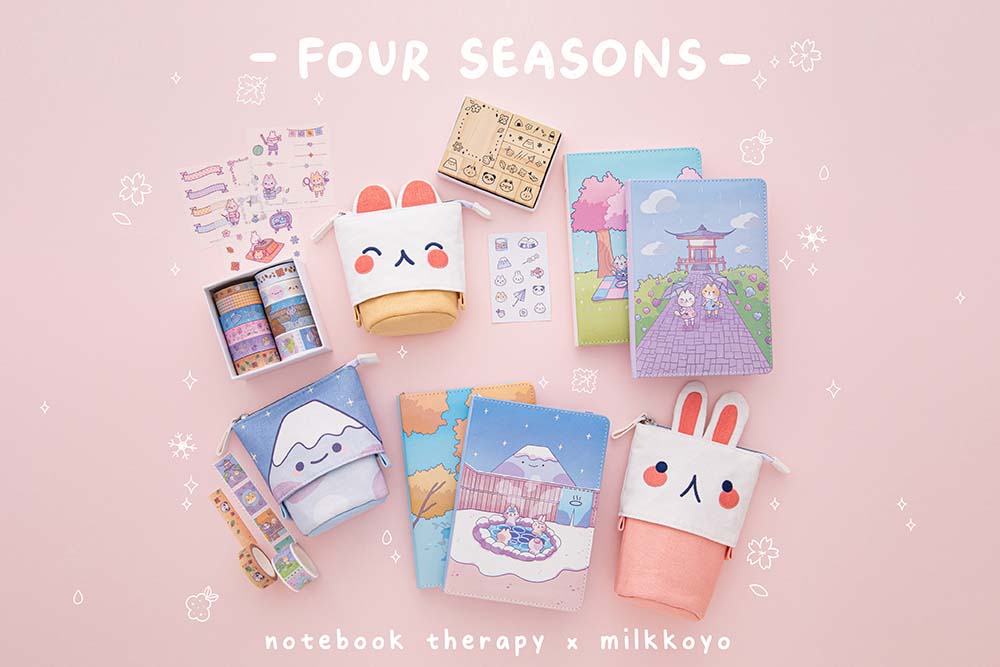 Full Tsuki ‘Four Seasons’ Collection by Notebook Therapy x Milkkoyo in petal pink background