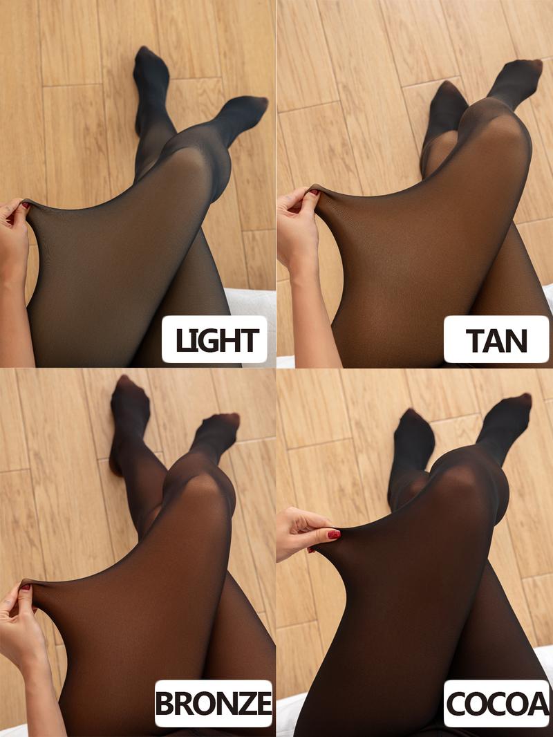 One-Seam & 4 Shades Fleece Lined Tights Women Sheer Black Fleece Pantyhose Winter Warm Thermal Fake Translucent Leggings Closed Foot