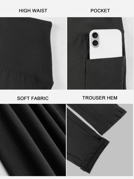 Plus Size Solid High Waist Leggings with Pocket, Summer Outfits, Casual High Stretch Skinny Pants for Women, Soft Comfortable Women's Bottoms for All Seasons