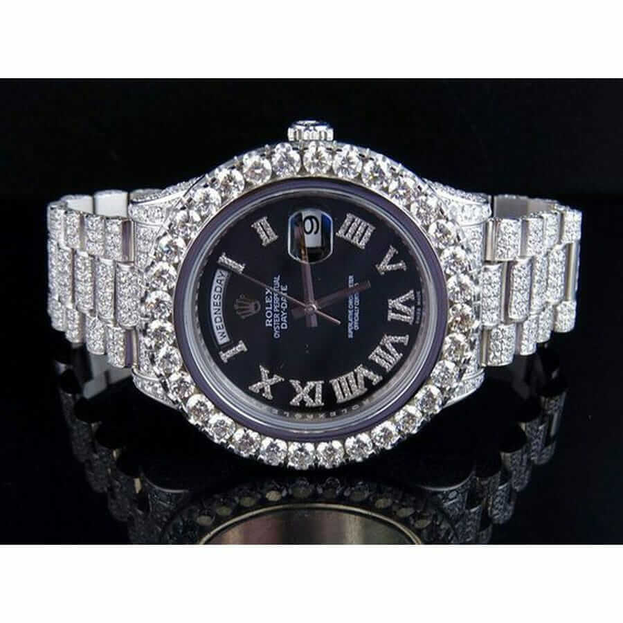 rolex day date 2 president white gold diamond 218239 black dial iced out replica