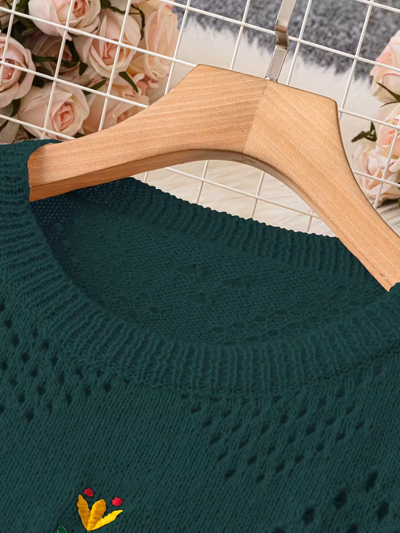 plus size floral embroidery sweater casual cut out long sleeve crew neck sweater for spring womens plus size clothing Product details 12