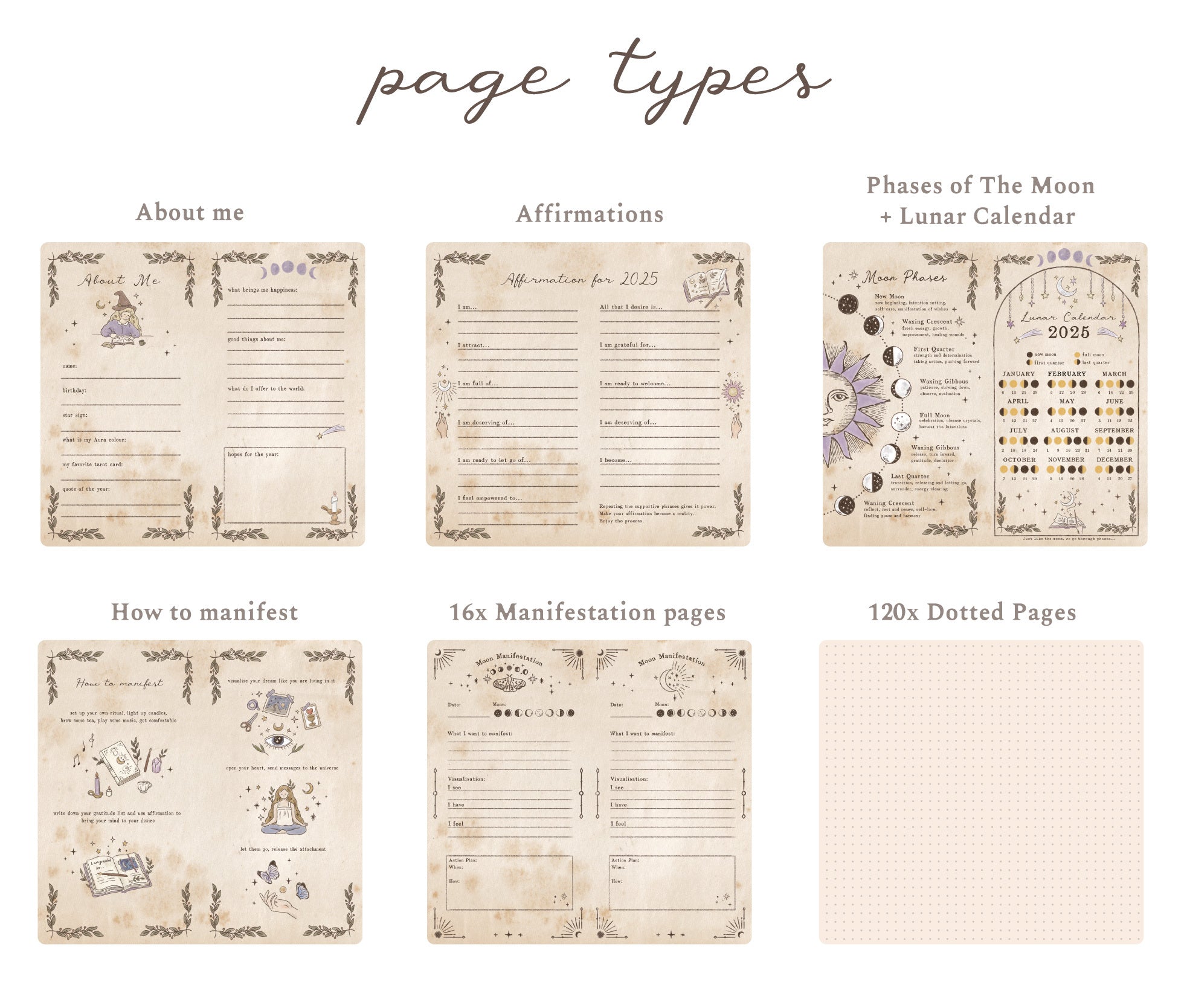 An overview illustration showing Tsuki Le Lune Special Page Types