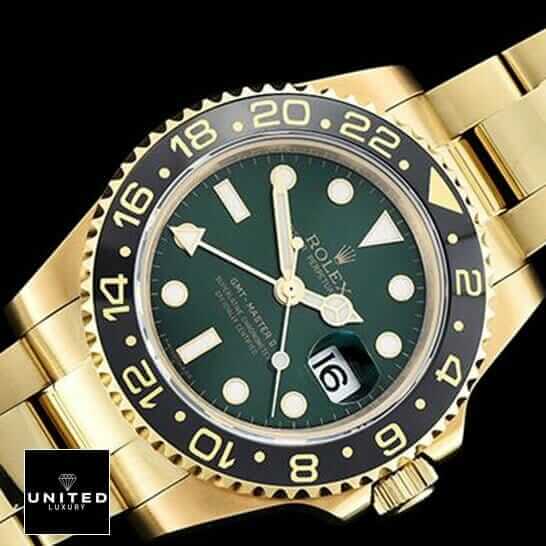 Rolex GMT Master Green Dial Gold Bracelet