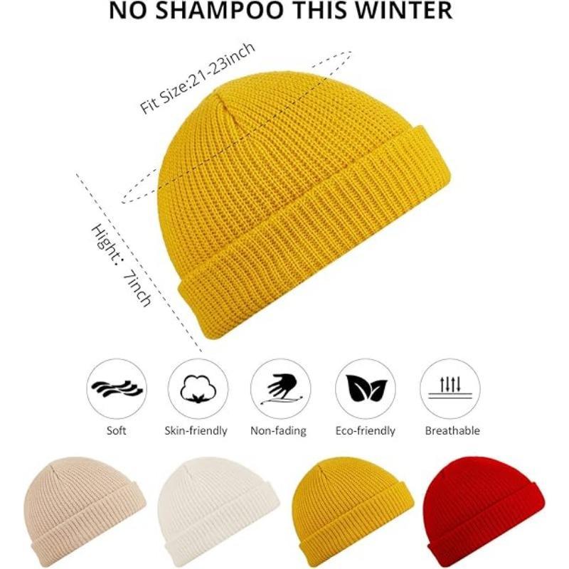 2 or 4 Piece Fisherman Beanie for Men Hat Short Knit Cuff Beaniess Trawler Beanie Watch Hat Roll up Edge Skullcap Unisex