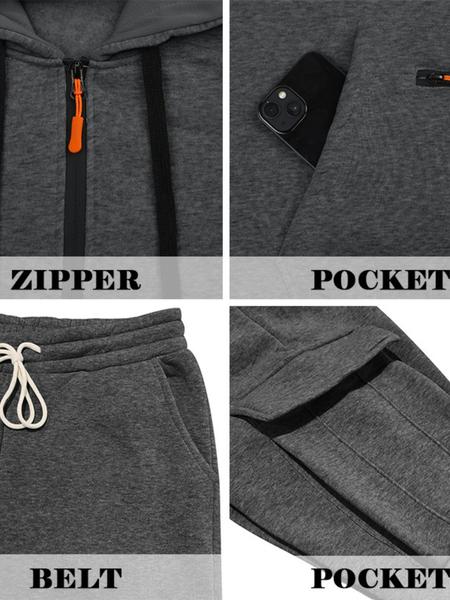 Men's Winter Heavyweight Fleece Lined Casual Set, Loose Fit Sporty Multi-Pocket Workwear Suit, Warm & Comfortable Outerwear