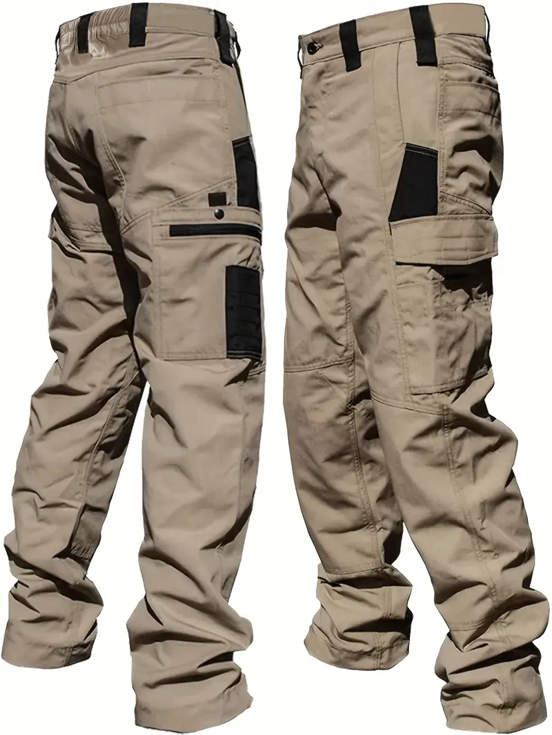 mens cargo pants with multiple pockets casual straight leg design for outdoor hiking and travel beige cargo pants khaki 1