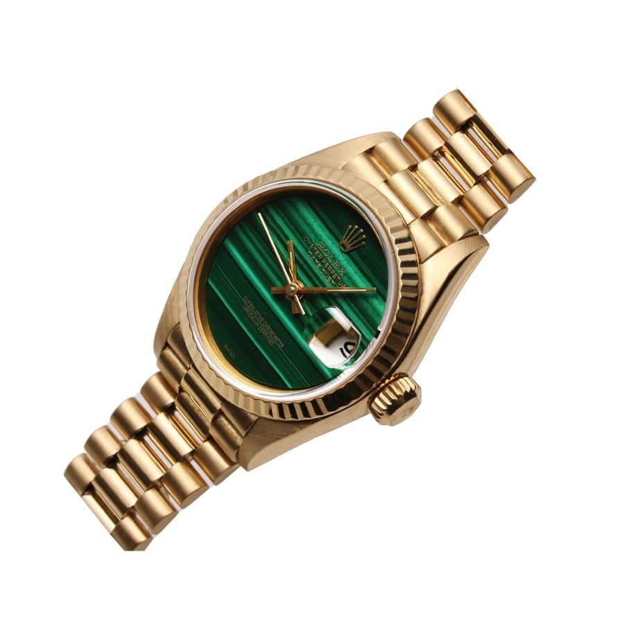 rolex lady datejust 69178 yellow gold malachite dial replica3