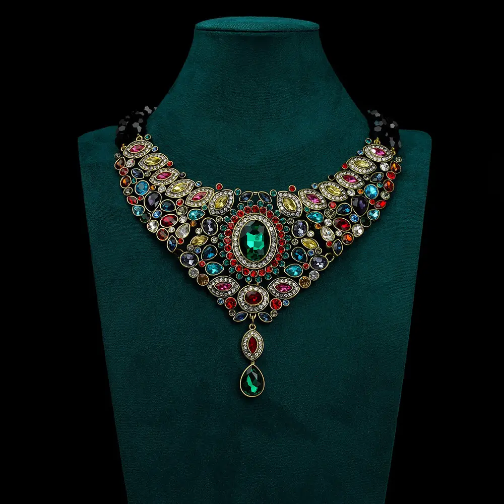 Emerald Whisper Vintage Crystal Statement Necklace-mysite-KissLila