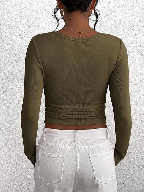 PrettyGarden Women's Fall Long Sleeve Henley T Shirts Button Ribbed Knit Slim Fit Casual Basic Tops Blouse