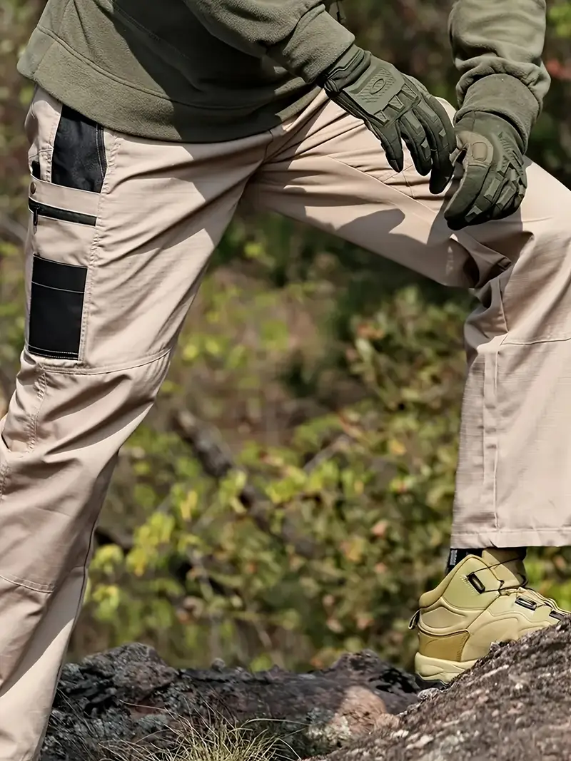 mens cargo pants solid color multi pocket outdoor trousers with loose fit durable non stretch fabric for hiking camping fishing daily wear machine washable hiking pants casual multiple pockets khaki 4
