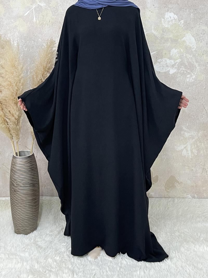 【Plus Size】 Women's Solid Color Abaya, Modest Round Neck Long Sleeve Dress for Daily Wear, Ladies Islamic Clothing for All Seasons