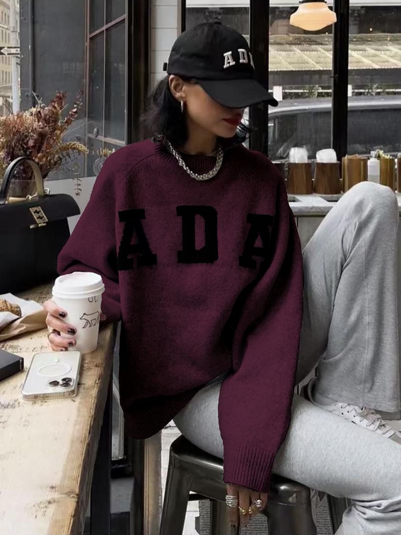 Women's Long Sleeve Knit Sweater, Loose-Fitting Round Neck Pullover, Soft Comfortable Elegant Casual Fashion Top for Fall & Winter