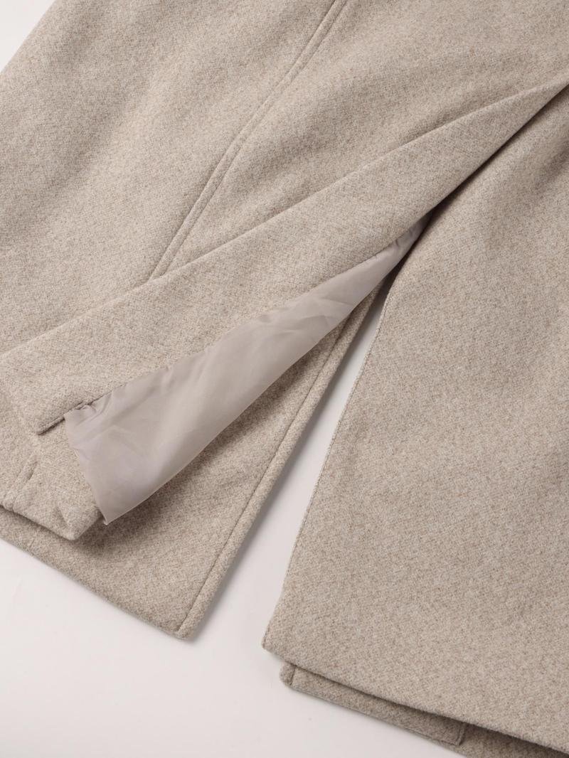 Women's Fall Winter Mid-Length Plain Woolen Coat, Warm Fitted Jacket with Fur Collar, Waist Belt & Pockets, Casual Style