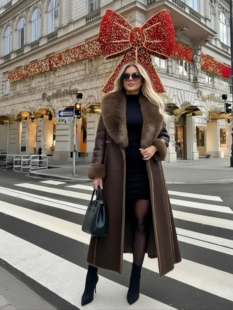 Women's Faux Fur Coat, Winter Fashion Long Sleeve Mid-Length Jacket, Retro Loose Fit Daily Wear Outerwear for Women