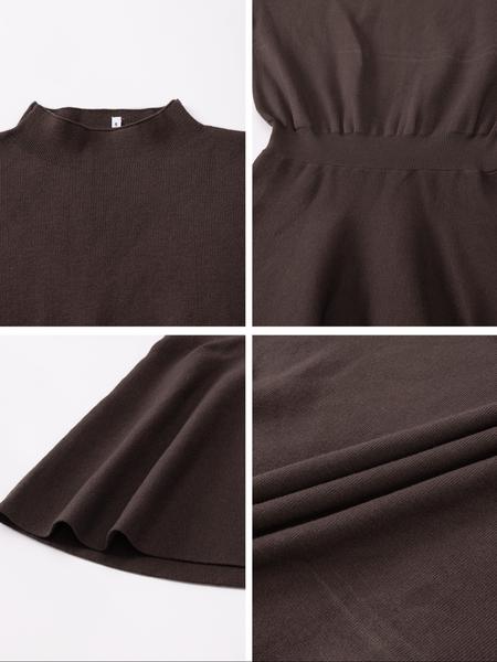 Women's Casual Half-High Neck Long Sleeve Knit Dress, Plain Color Loose-Fitting Sweater Dress, Fall & Winter Fashion