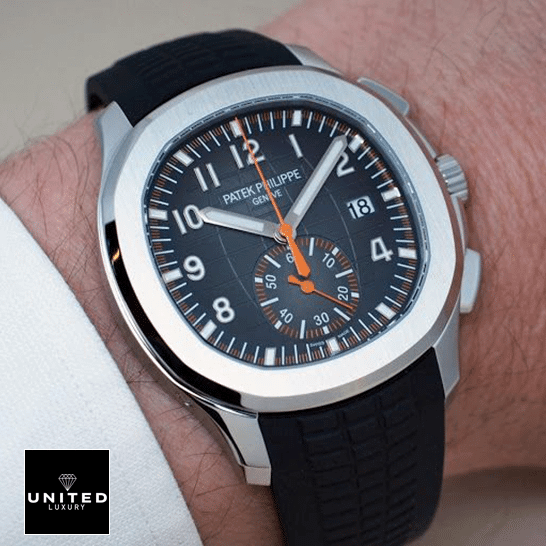 Patek Philippe Aquanaut Geneve Black Dial Replica orange second hand
