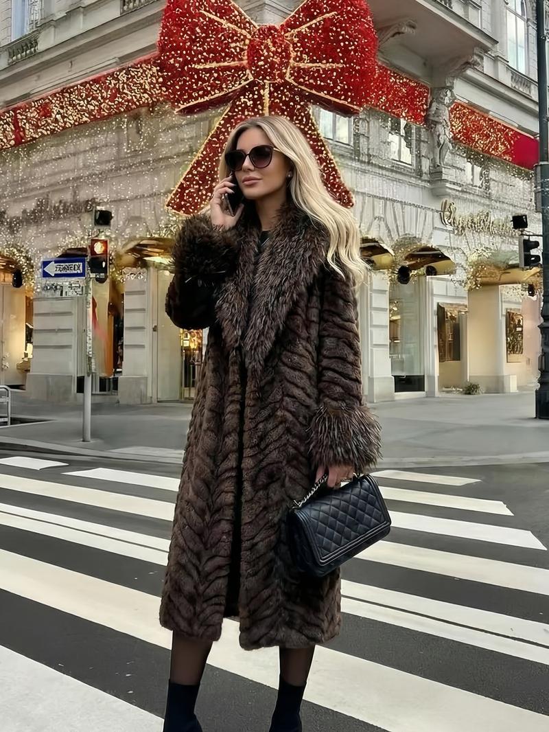Women's Faux Fur Coat, Winter Fashionable Long Sleeve Jacket, Casual Warm Outerwear, Stylish Women's Clothing for Daily Wear