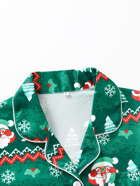 Women's Christmas Pajama Set, Santa Claus Print Long Sleeve Sleepwear, Lightweight Button-Up Top & Pants, Casual Fitted Nightgown