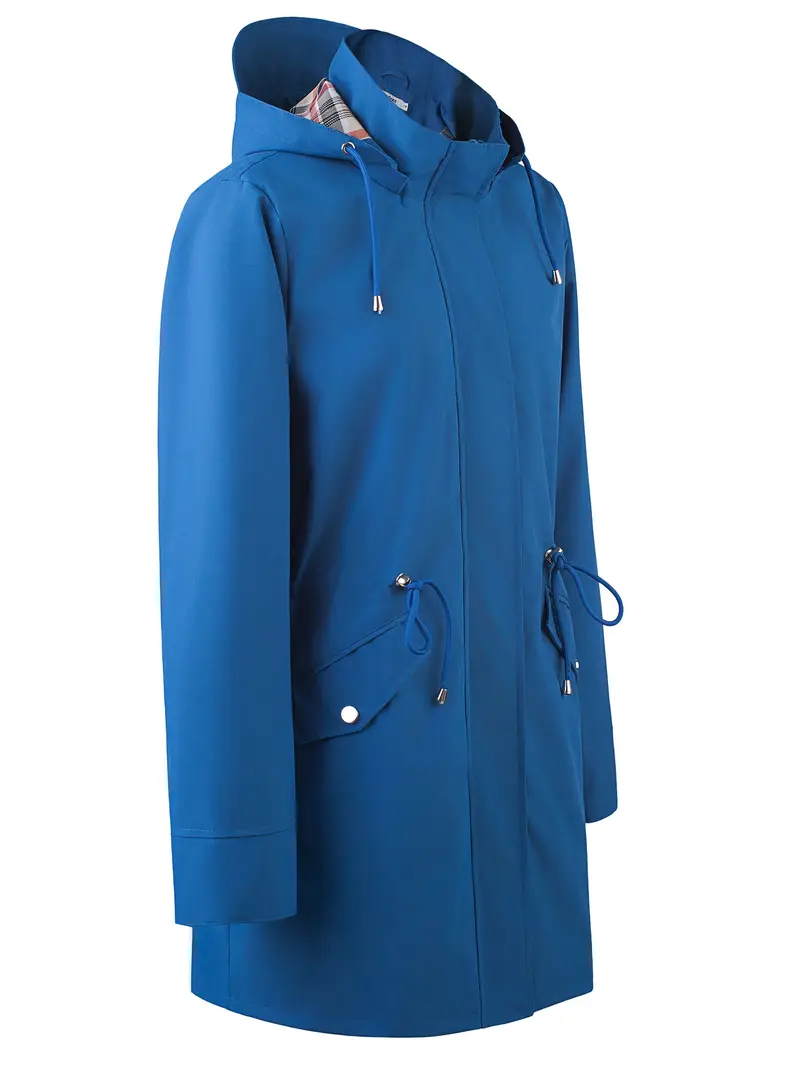 womens beige hooded zip up trench coat with drawstring waist multiple pockets casual long sleeve jacket for fall winter machine washable Product details 19